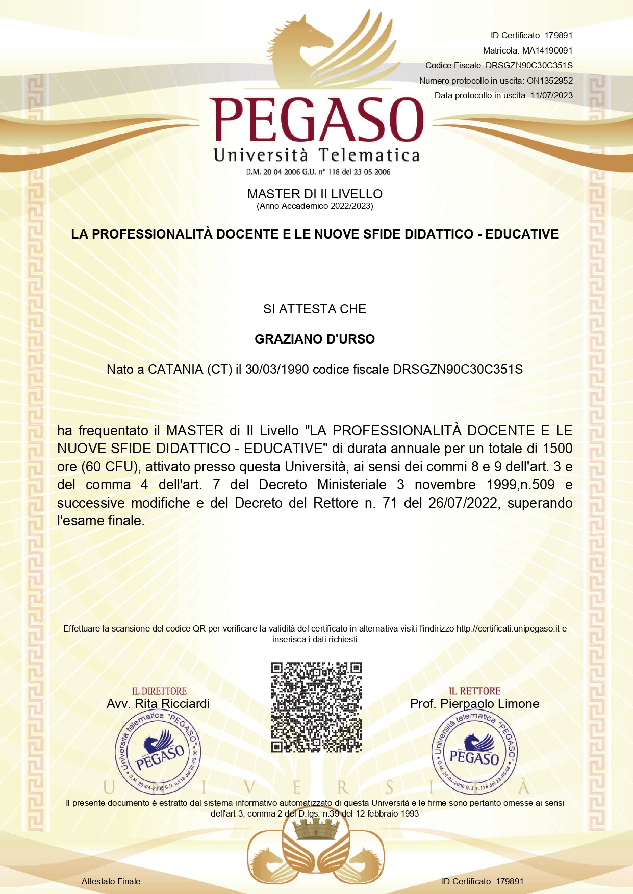 Master di II Livello in Professionalità Docente Graziano DUrso page 0001